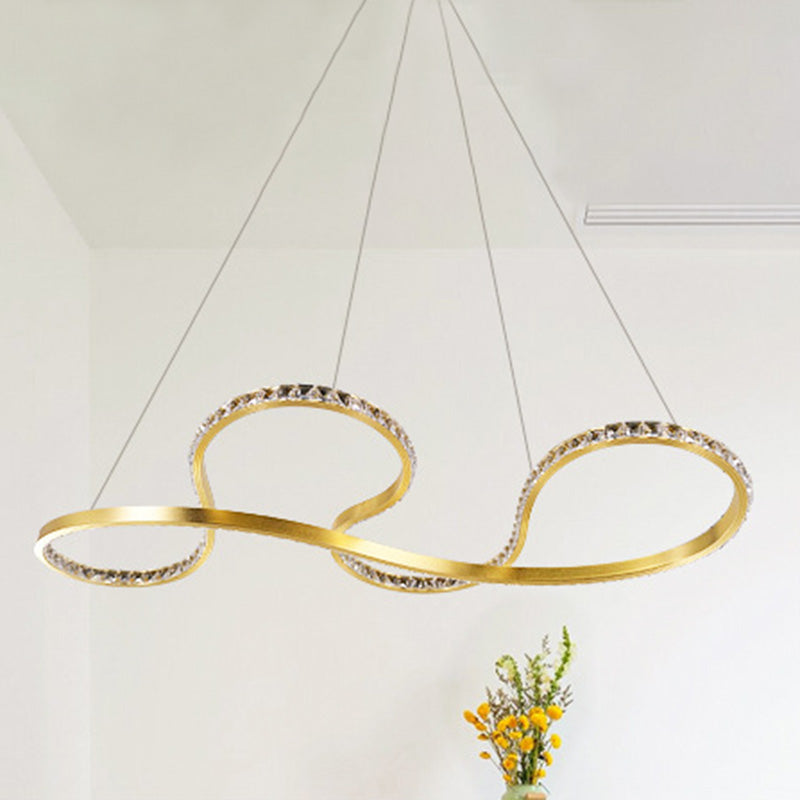 Gold Twist Chandelier Lighting Minimalist Led Crystal Ceiling Pendant Light for Dining Room in Warm/White Light Clearhalo 'Ceiling Lights' 'Chandeliers' 'Modern Chandeliers' 'Modern' Lighting' 272456