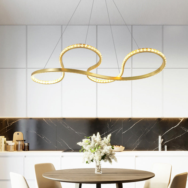 Gold Twist Chandelier Lighting Minimalist Led Crystal Ceiling Pendant Light for Dining Room in Warm/White Light Clearhalo 'Ceiling Lights' 'Chandeliers' 'Modern Chandeliers' 'Modern' Lighting' 272457