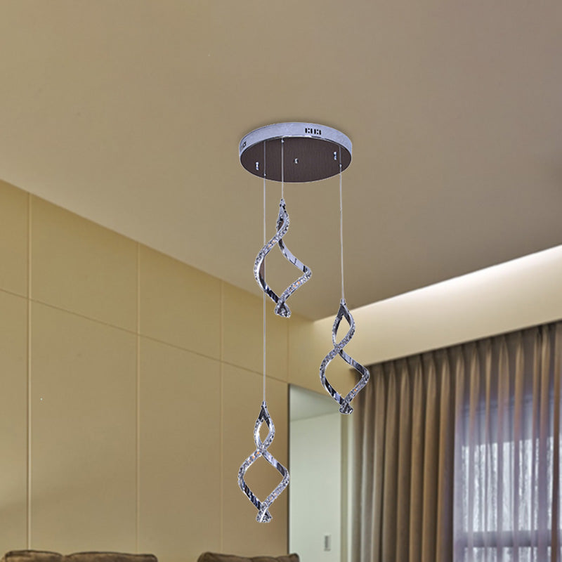 Nickel Twist Shaped Cluster Pendant Modern Style 3 Lights Crystal Down Lighting in Warm/White Light Clearhalo 'Ceiling Lights' 'Modern Pendants' 'Modern' 'Pendant Lights' 'Pendants' Lighting' 272463