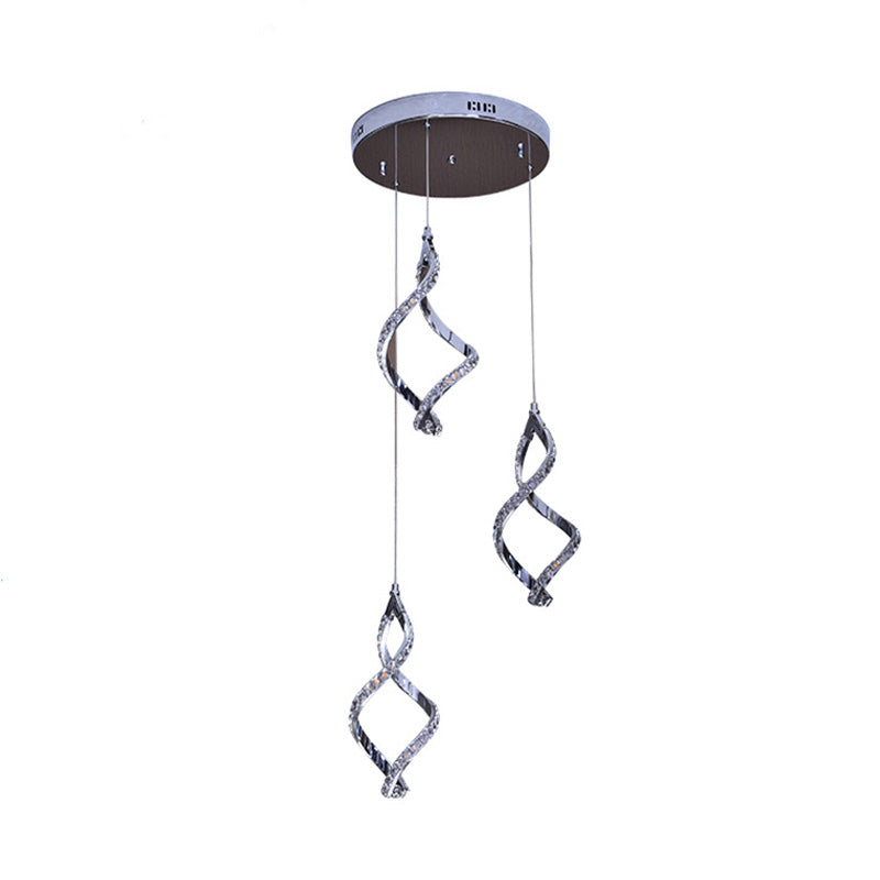 Nickel Twist Shaped Cluster Pendant Modern Style 3 Lights Crystal Down Lighting in Warm/White Light Clearhalo 'Ceiling Lights' 'Modern Pendants' 'Modern' 'Pendant Lights' 'Pendants' Lighting' 272465