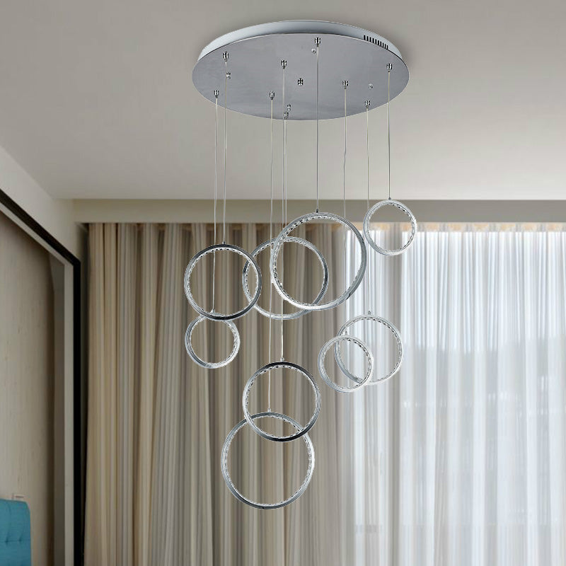 Circle Crystal Cluster Pendant Light Minimalist 9 Lights Nickel Hanging Lamp Kit in Warm Light Clearhalo 'Ceiling Lights' 'Modern Pendants' 'Modern' 'Pendant Lights' 'Pendants' Lighting' 272469