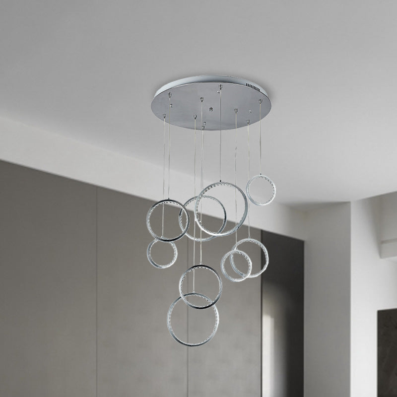 Circle Crystal Cluster Pendant Light Minimalist 9 Lights Nickel Hanging Lamp Kit in Warm Light Clearhalo 'Ceiling Lights' 'Modern Pendants' 'Modern' 'Pendant Lights' 'Pendants' Lighting' 272470