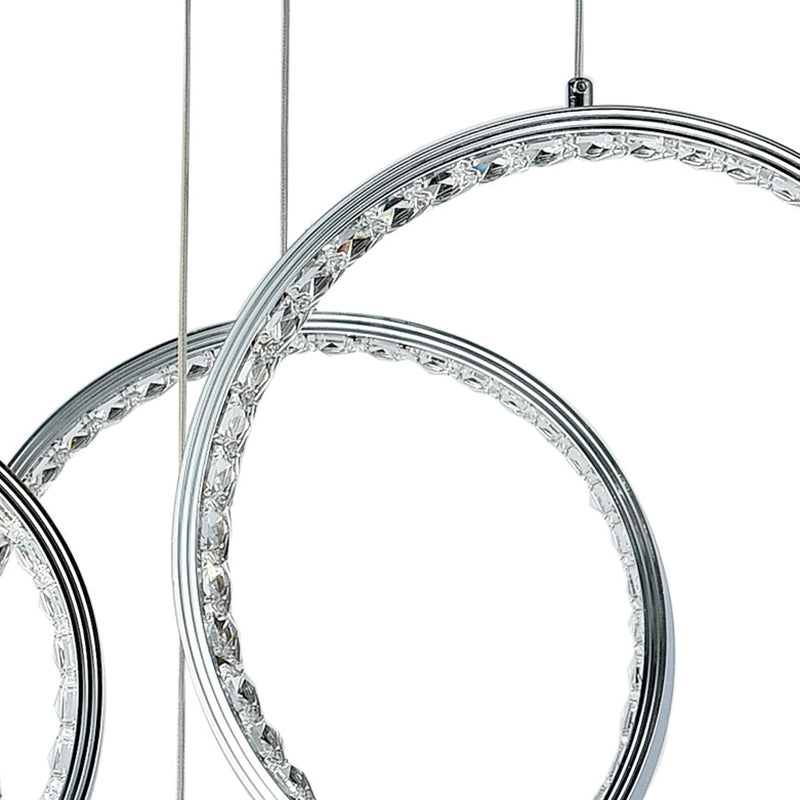 Circle Crystal Cluster Pendant Light Minimalist 9 Lights Nickel Hanging Lamp Kit in Warm Light Clearhalo 'Ceiling Lights' 'Modern Pendants' 'Modern' 'Pendant Lights' 'Pendants' Lighting' 272474