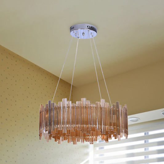 Minimalist Drum Crystal Chandelier LED Pendant Light Kit in Amber for Living Room Amber Clearhalo 'Ceiling Lights' 'Chandeliers' 'Modern Chandeliers' 'Modern' Lighting' 272475