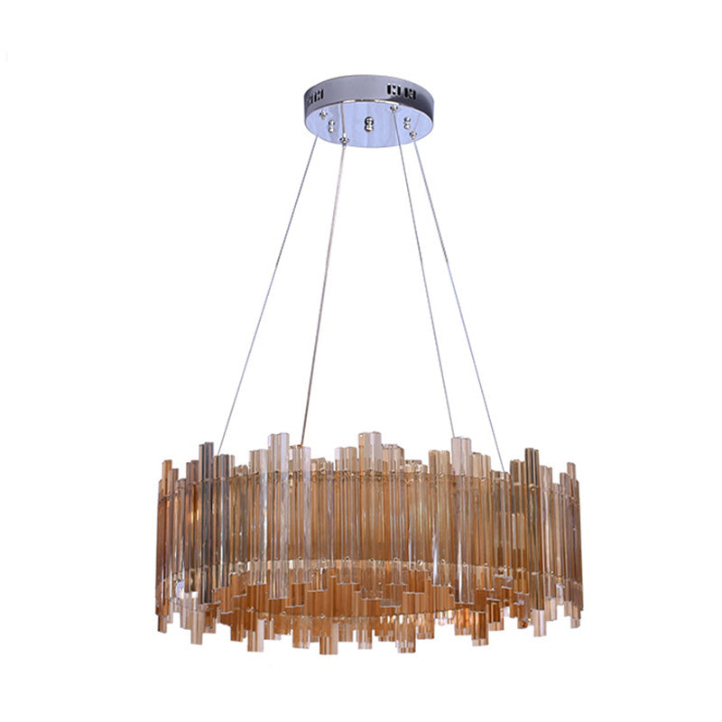 Minimalist Drum Crystal Chandelier LED Pendant Light Kit in Amber for Living Room Clearhalo 'Ceiling Lights' 'Chandeliers' 'Modern Chandeliers' 'Modern' Lighting' 272479