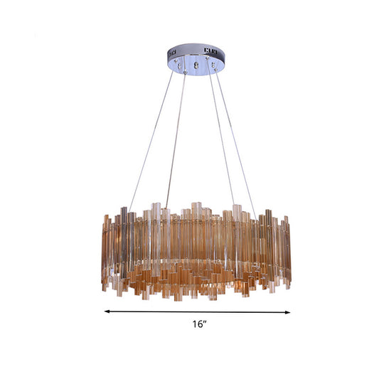 Minimalist Drum Crystal Chandelier LED Pendant Light Kit in Amber for Living Room Clearhalo 'Ceiling Lights' 'Chandeliers' 'Modern Chandeliers' 'Modern' Lighting' 272480