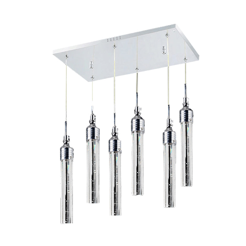 Tube Bedroom Cluster Pendant Crystal 6 Lights Contemporary Hanging Ceiling Light in Chrome, Warm/White Light Clearhalo 'Ceiling Lights' 'Modern Pendants' 'Modern' 'Pendant Lights' 'Pendants' Lighting' 272486