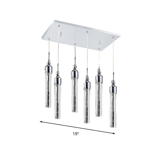 Tube Bedroom Cluster Pendant Crystal 6 Lights Contemporary Hanging Ceiling Light in Chrome, Warm/White Light Clearhalo 'Ceiling Lights' 'Modern Pendants' 'Modern' 'Pendant Lights' 'Pendants' Lighting' 272487