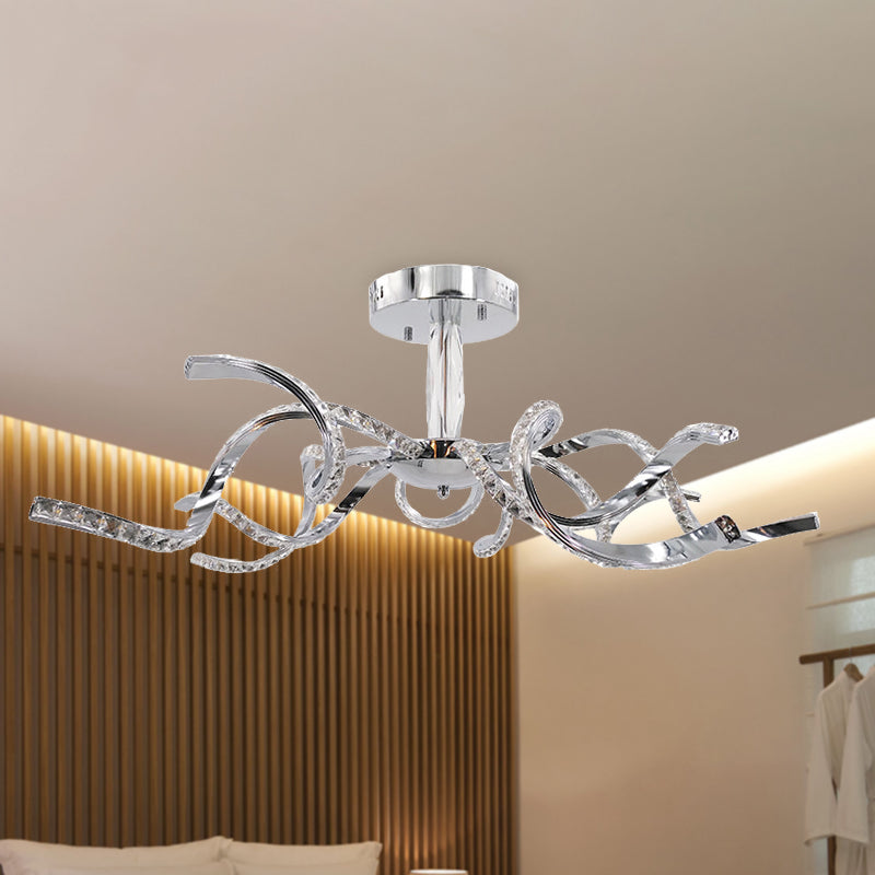 Twist Crystal Semi Flush Lighting Minimalist 10 Lights Chrome Ceiling Light Fixture in White/Natural Light Clearhalo 'Ceiling Lights' 'Close To Ceiling Lights' 'Close to ceiling' 'Semi-flushmount' Lighting' 272490