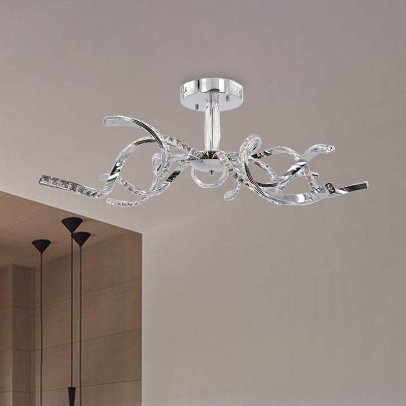 Twist Crystal Semi Flush Lighting Minimalist 10 Lights Chrome Ceiling Light Fixture in White/Natural Light Clearhalo 'Ceiling Lights' 'Close To Ceiling Lights' 'Close to ceiling' 'Semi-flushmount' Lighting' 272491