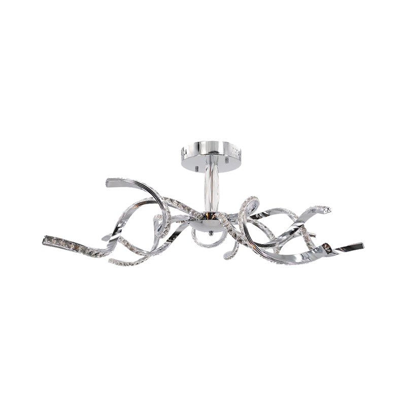 Twist Crystal Semi Flush Lighting Minimalist 10 Lights Chrome Ceiling Light Fixture in White/Natural Light Clearhalo 'Ceiling Lights' 'Close To Ceiling Lights' 'Close to ceiling' 'Semi-flushmount' Lighting' 272493