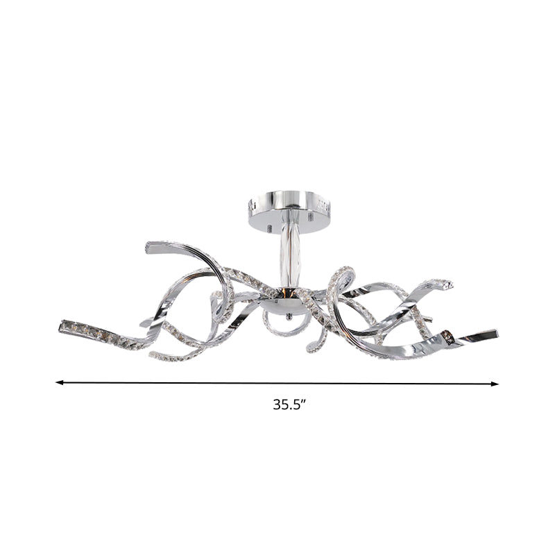 Twist Crystal Semi Flush Lighting Minimalist 10 Lights Chrome Ceiling Light Fixture in White/Natural Light Clearhalo 'Ceiling Lights' 'Close To Ceiling Lights' 'Close to ceiling' 'Semi-flushmount' Lighting' 272494