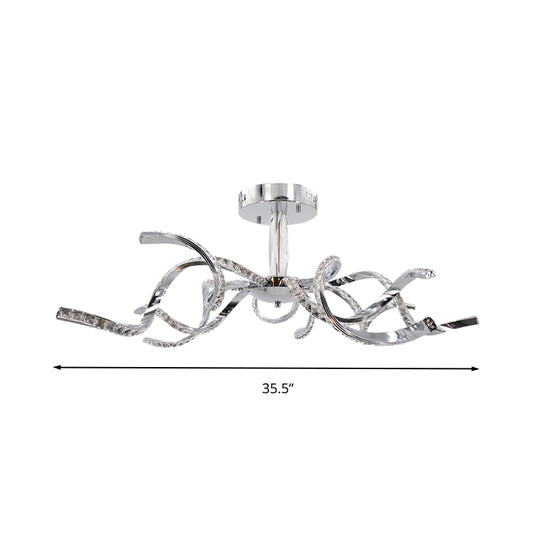 Twist Crystal Semi Flush Lighting Minimalist 10 Lights Chrome Ceiling Light Fixture in White/Natural Light Clearhalo 'Ceiling Lights' 'Close To Ceiling Lights' 'Close to ceiling' 'Semi-flushmount' Lighting' 272494