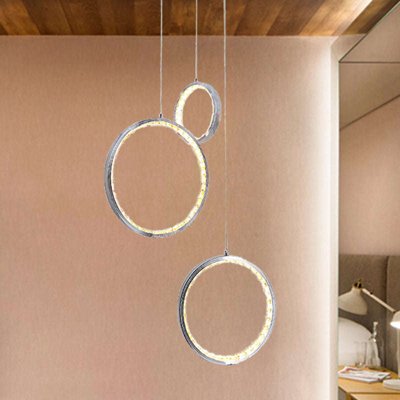 Minimalist Circle Crystal Hanging Ceiling Light 3 Lights Cluster Pendant in Chrome, Warm/White Light Clearhalo 'Ceiling Lights' 'Modern Pendants' 'Modern' 'Pendant Lights' 'Pendants' Lighting' 272505