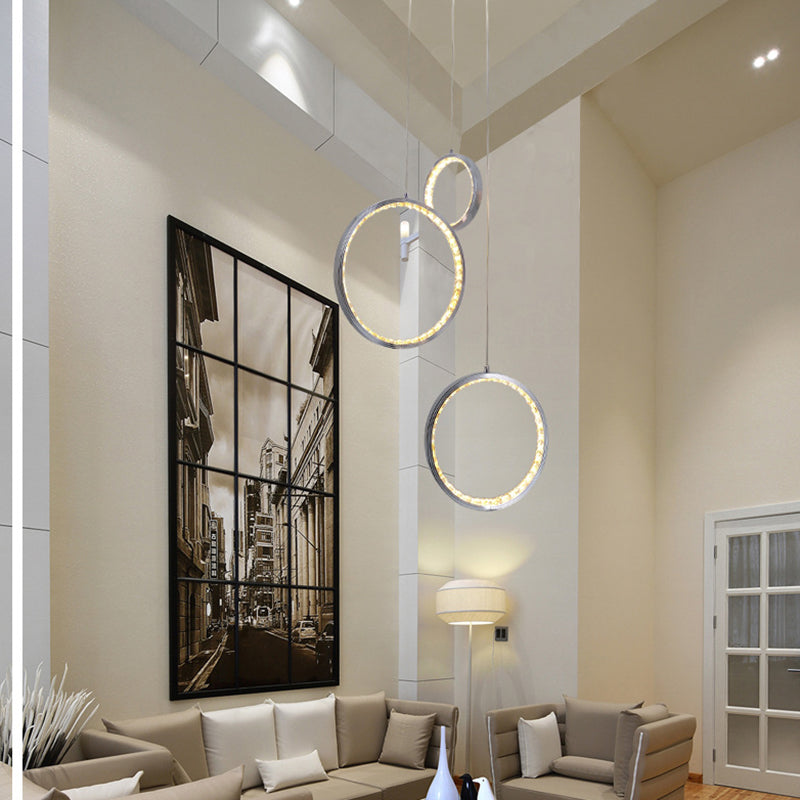 Minimalist Circle Crystal Hanging Ceiling Light 3 Lights Cluster Pendant in Chrome, Warm/White Light Clearhalo 'Ceiling Lights' 'Modern Pendants' 'Modern' 'Pendant Lights' 'Pendants' Lighting' 272506