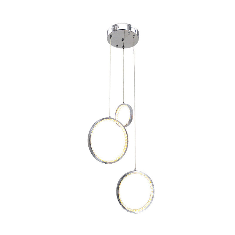 Minimalist Circle Crystal Hanging Ceiling Light 3 Lights Cluster Pendant in Chrome, Warm/White Light Clearhalo 'Ceiling Lights' 'Modern Pendants' 'Modern' 'Pendant Lights' 'Pendants' Lighting' 272507