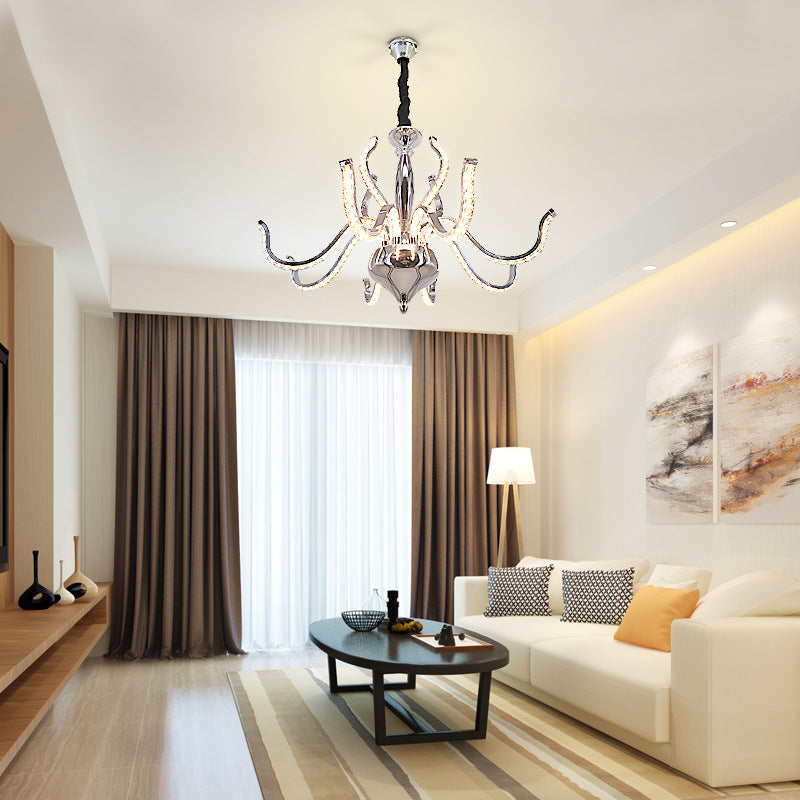 Radical Chandelier Light Minimalist Crystal LED Chrome Ceiling Pendant Light in Warm/White Light Clearhalo 'Ceiling Lights' 'Chandeliers' 'Modern Chandeliers' 'Modern' Lighting' 272521