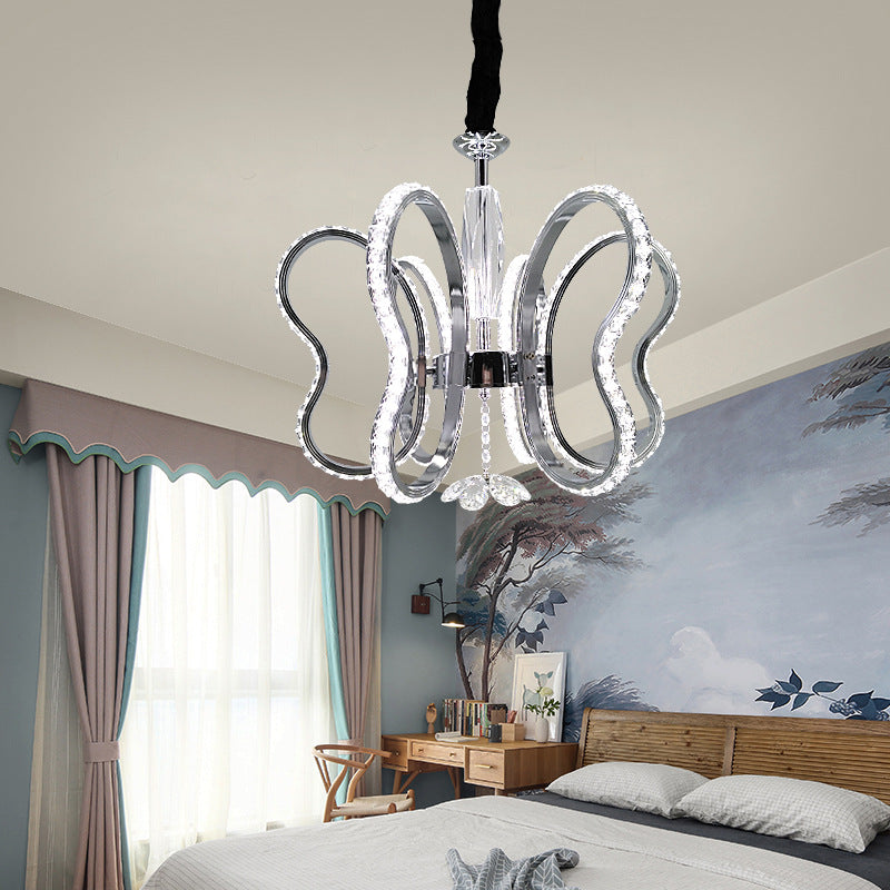 Crystal Heart Shaped Chandelier Lamp Simple LED Chrome Hanging Ceiling Light in Warm/White Light Chrome White Clearhalo 'Ceiling Lights' 'Chandeliers' 'Modern Chandeliers' 'Modern' Lighting' 272525