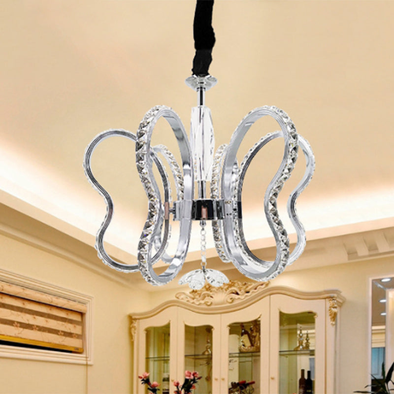 Crystal Heart Shaped Chandelier Lamp Simple LED Chrome Hanging Ceiling Light in Warm/White Light Clearhalo 'Ceiling Lights' 'Chandeliers' 'Modern Chandeliers' 'Modern' Lighting' 272526