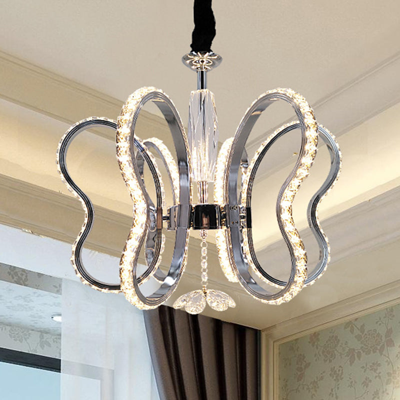 Crystal Heart Shaped Chandelier Lamp Simple LED Chrome Hanging Ceiling Light in Warm/White Light Chrome Warm Clearhalo 'Ceiling Lights' 'Chandeliers' 'Modern Chandeliers' 'Modern' Lighting' 272527