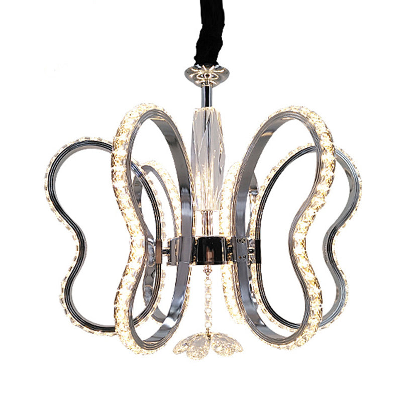 Crystal Heart Shaped Chandelier Lamp Simple LED Chrome Hanging Ceiling Light in Warm/White Light Clearhalo 'Ceiling Lights' 'Chandeliers' 'Modern Chandeliers' 'Modern' Lighting' 272528