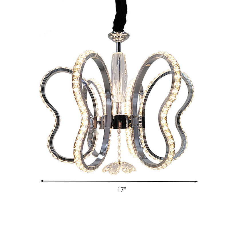 Crystal Heart Shaped Chandelier Lamp Simple LED Chrome Hanging Ceiling Light in Warm/White Light Clearhalo 'Ceiling Lights' 'Chandeliers' 'Modern Chandeliers' 'Modern' Lighting' 272529