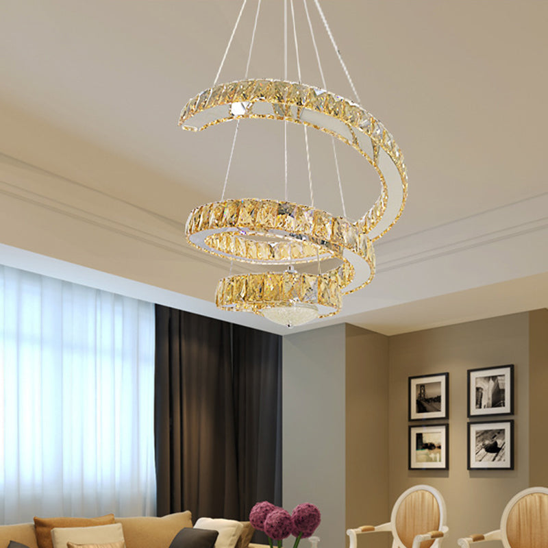 Chrome Spiral Chandelier Lighting Fixture Minimalist LED Crystal Hanging Lamp in Warm/2 Color Light Clearhalo 'Ceiling Lights' 'Chandeliers' 'Modern Chandeliers' 'Modern' Lighting' 272533