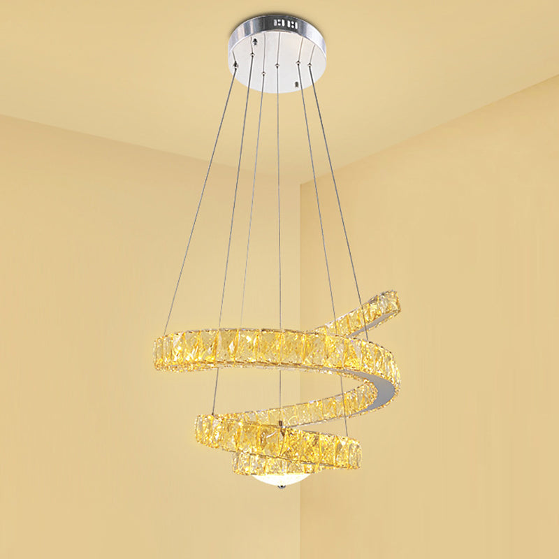 Chrome Spiral Chandelier Lighting Fixture Minimalist LED Crystal Hanging Lamp in Warm/2 Color Light Clearhalo 'Ceiling Lights' 'Chandeliers' 'Modern Chandeliers' 'Modern' Lighting' 272534