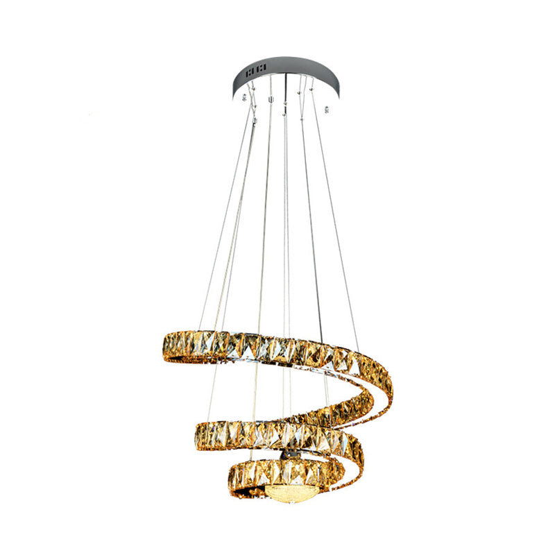 Chrome Spiral Chandelier Lighting Fixture Minimalist LED Crystal Hanging Lamp in Warm/2 Color Light Clearhalo 'Ceiling Lights' 'Chandeliers' 'Modern Chandeliers' 'Modern' Lighting' 272536