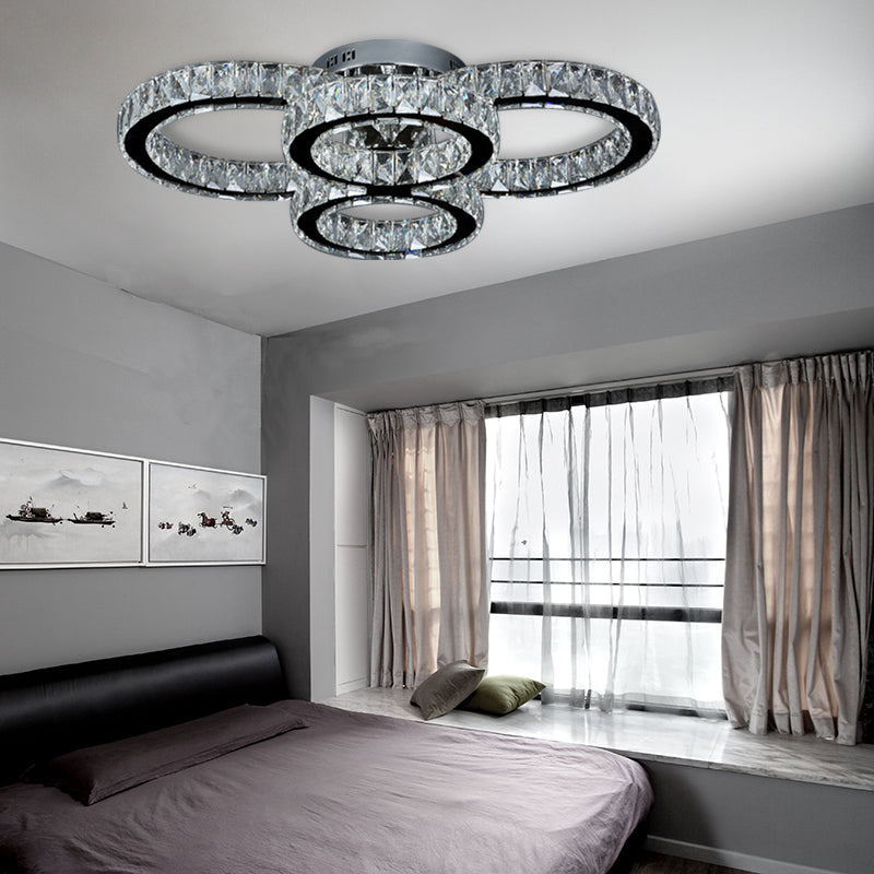 Circle Bedroom Flush Mount Lighting Crystal LED Contemporary Flush Light in Chrome, Warm/White Light Clearhalo 'Ceiling Lights' 'Close To Ceiling Lights' 'Close to ceiling' 'Flush mount' Lighting' 272564