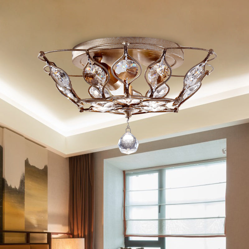 Chrome Domed Flush Mount Fixture Contemporary 2 Lights Crystal Flushmount Lighting Chrome Clearhalo 'Ceiling Lights' 'Close To Ceiling Lights' 'Close to ceiling' 'Flush mount' Lighting' 272568