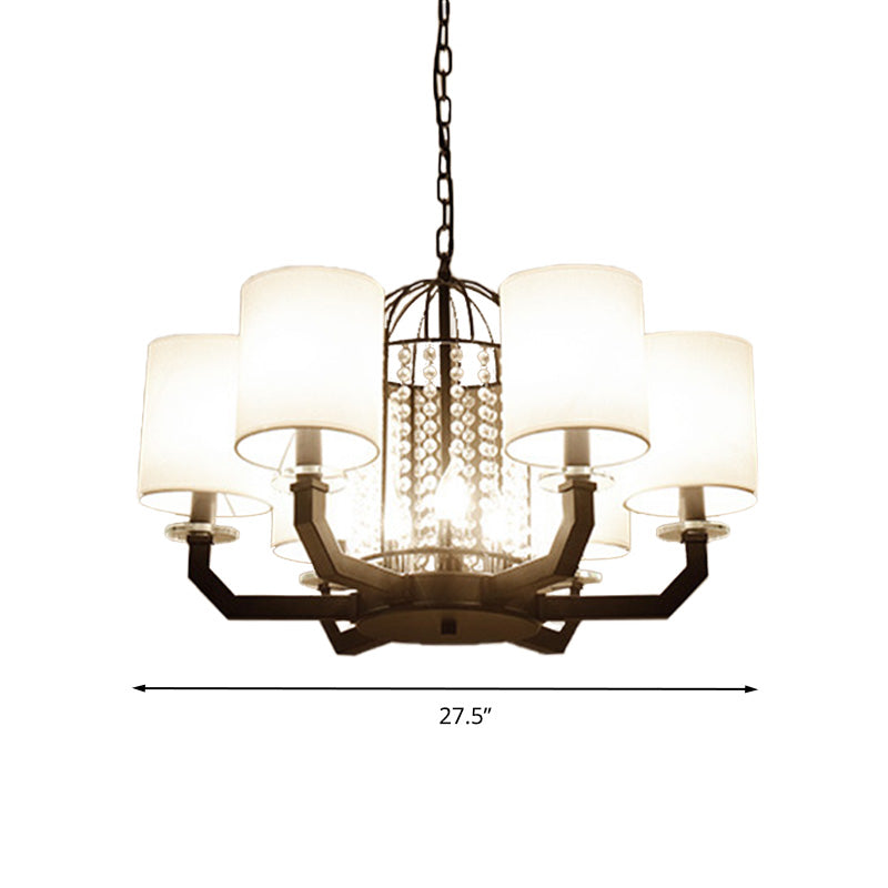 Minimalist Drum Crystal Chandelier Lighting 9/12 Lights Hanging Pendant with White Fabric Shade Clearhalo 'Ceiling Lights' 'Chandeliers' 'Modern Chandeliers' 'Modern' Lighting' 272586