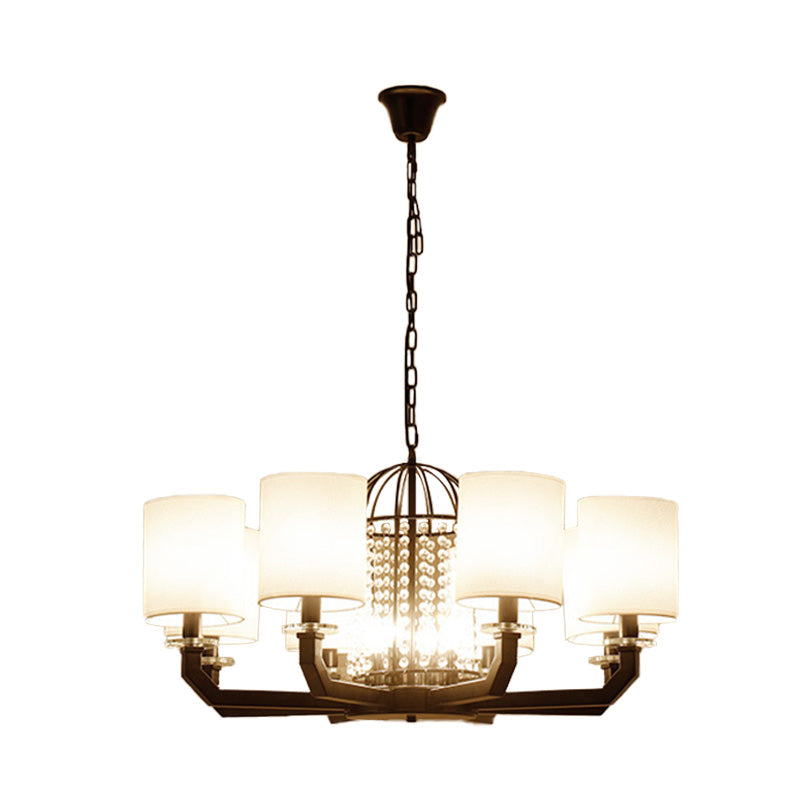 Minimalist Drum Crystal Chandelier Lighting 9/12 Lights Hanging Pendant with White Fabric Shade Clearhalo 'Ceiling Lights' 'Chandeliers' 'Modern Chandeliers' 'Modern' Lighting' 272591