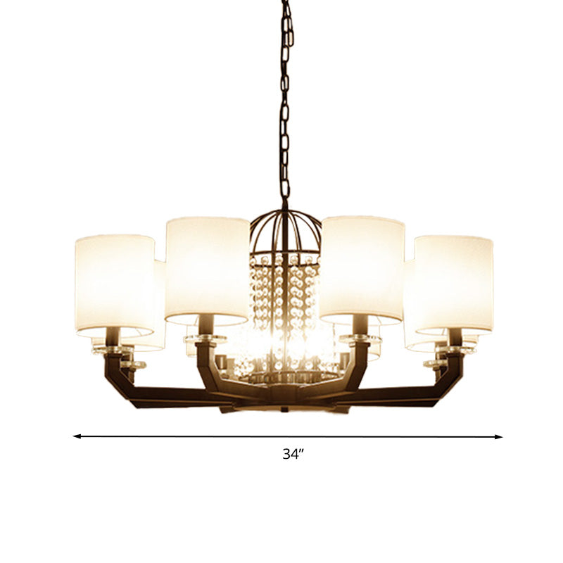 Minimalist Drum Crystal Chandelier Lighting 9/12 Lights Hanging Pendant with White Fabric Shade Clearhalo 'Ceiling Lights' 'Chandeliers' 'Modern Chandeliers' 'Modern' Lighting' 272592