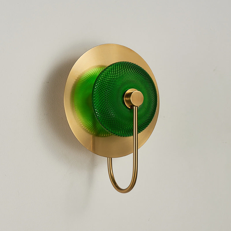 Bell Shape Wall Light Sconce Post Modern Green/Clear Prismatic Glass 1-Light Brass Wall Lamp Green Clearhalo 'Cast Iron' 'Glass' 'Industrial' 'Modern wall lights' 'Modern' 'Tiffany' 'Traditional wall lights' 'Wall Lamps & Sconces' 'Wall Lights' Lighting' 272964