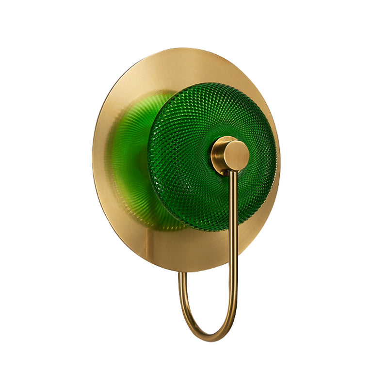 Bell Shape Wall Light Sconce Post Modern Green/Clear Prismatic Glass 1-Light Brass Wall Lamp Clearhalo 'Cast Iron' 'Glass' 'Industrial' 'Modern wall lights' 'Modern' 'Tiffany' 'Traditional wall lights' 'Wall Lamps & Sconces' 'Wall Lights' Lighting' 272967