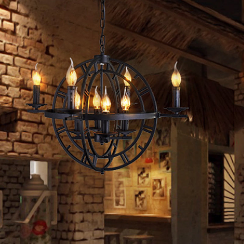 Wrought Iron Orbit Chandelier Light Fixture Industrial Style 8 Bulbs Antique Bronze Suspension Lamp Clearhalo 'Ceiling Lights' 'Chandeliers' Lighting' options 272995