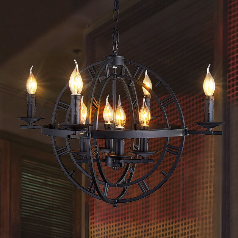 Wrought Iron Orbit Chandelier Light Fixture Industrial Style 8 Bulbs Antique Bronze Suspension Lamp Clearhalo 'Ceiling Lights' 'Chandeliers' Lighting' options 272996