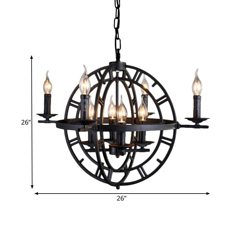 Wrought Iron Orbit Chandelier Light Fixture Industrial Style 8 Bulbs Antique Bronze Suspension Lamp Clearhalo 'Ceiling Lights' 'Chandeliers' Lighting' options 272999