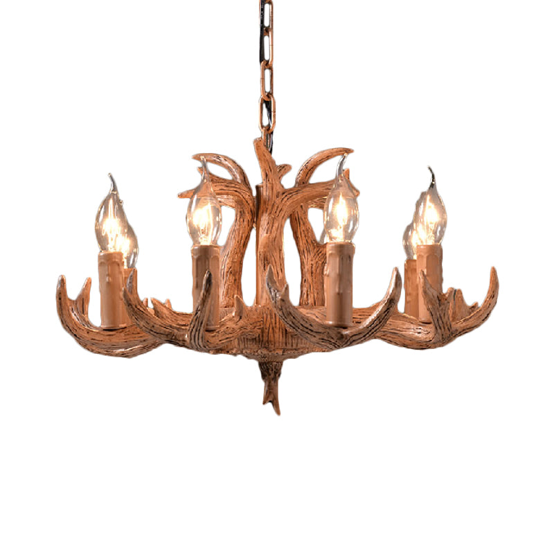 Lodge Stylish Antlers Chandelier Lighting 8 Lights Resin Pendant Light Fixture with Open Bulb in Wood Clearhalo 'Ceiling Lights' 'Chandeliers' Lighting' options 273010