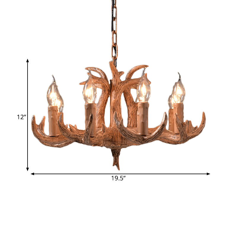 Lodge Stylish Antlers Chandelier Lighting 8 Lights Resin Pendant Light Fixture with Open Bulb in Wood Clearhalo 'Ceiling Lights' 'Chandeliers' Lighting' options 273011