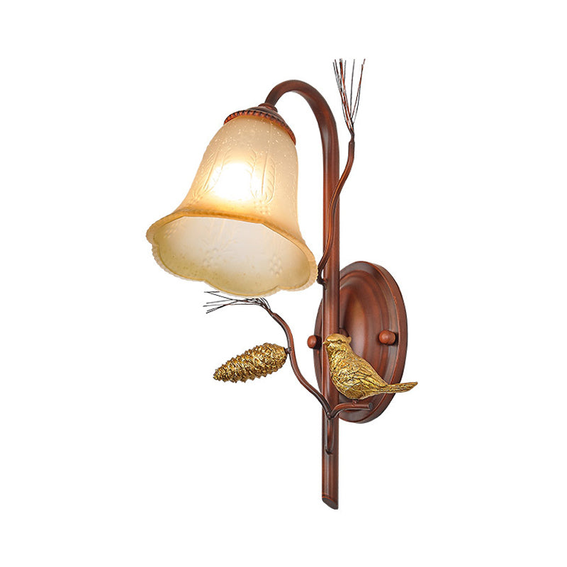 Bell Amber Glass Wall Lamp Country Style 1/2-Light Living Room Wall Sconce Fixture with Bird Accent in Copper Clearhalo 'Wall Lamps & Sconces' 'Wall Lights' Lighting' 273052