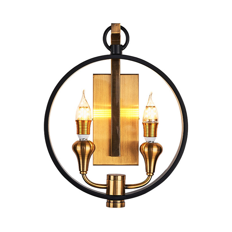 Black Ring Sconce Lighting Farmhouse Style Metal 2 Heads Corridor Wall Mounted Lamp with Bare Bulb Clearhalo 'Wall Lamps & Sconces' 'Wall Lights' Lighting' 273103