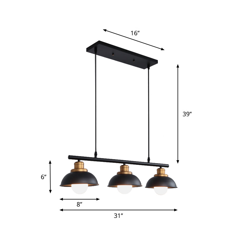 Dome Kitchen Island Light Fixture Metallic 3 Lights Industrial Style Hanging Island Light in Black/White Clearhalo 'Ceiling Lights' 'Island Lights' Lighting' 273131