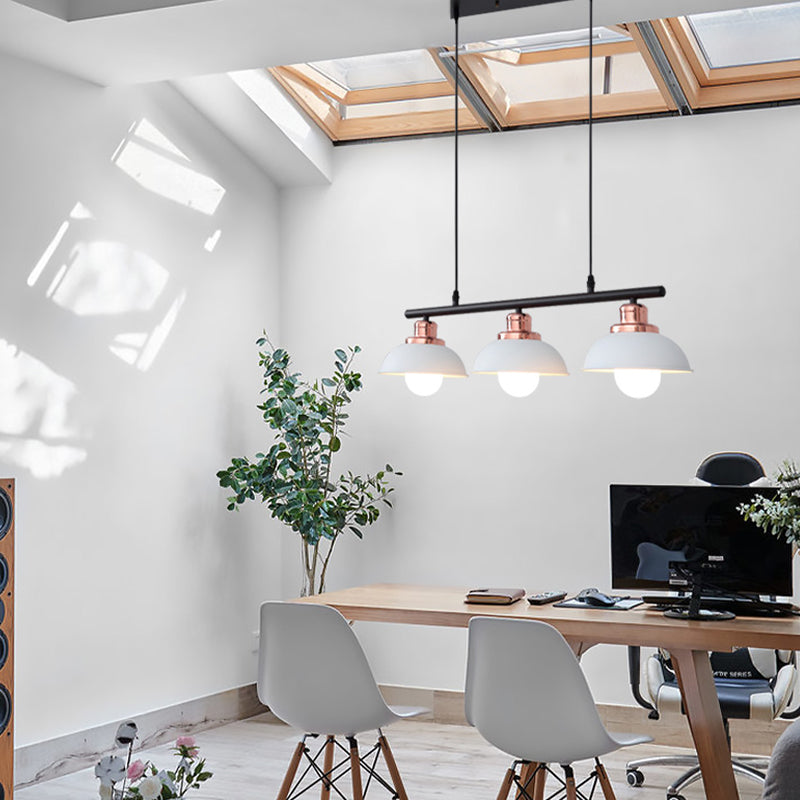 Dome Kitchen Island Light Fixture Metallic 3 Lights Industrial Style Hanging Island Light in Black/White Clearhalo 'Ceiling Lights' 'Island Lights' Lighting' 273136