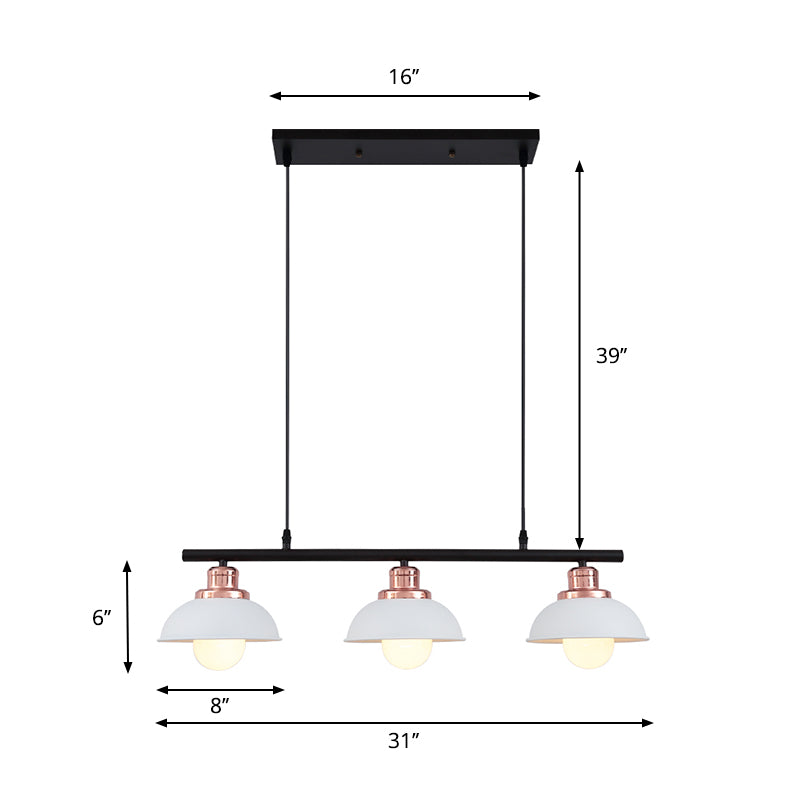 Dome Kitchen Island Light Fixture Metallic 3 Lights Industrial Style Hanging Island Light in Black/White Clearhalo 'Ceiling Lights' 'Island Lights' Lighting' 273138