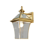 Traditional Lantern Sconce Light 1-Bulb Metal Wall Lighting Fixture in Gold for Outdoor Clearhalo 'Wall Lamps & Sconces' 'Wall Lights' Lighting' 273149