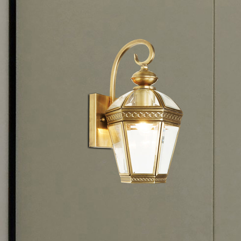 Geometric Metal Wall Sconce Traditional 1 Bulb Foyer Wall Mounted Light Fixture in Gold Gold Clearhalo 'Wall Lamps & Sconces' 'Wall Lights' Lighting' 273151