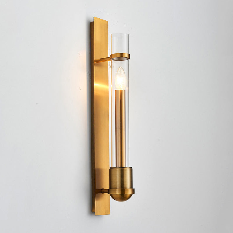 Tubular Clear Glass Wall Sconce Modernism Single Brass Wall Mounted Light Fixture Clearhalo 'Cast Iron' 'Glass' 'Industrial' 'Modern wall lights' 'Modern' 'Tiffany' 'Traditional wall lights' 'Wall Lamps & Sconces' 'Wall Lights' Lighting' 273212