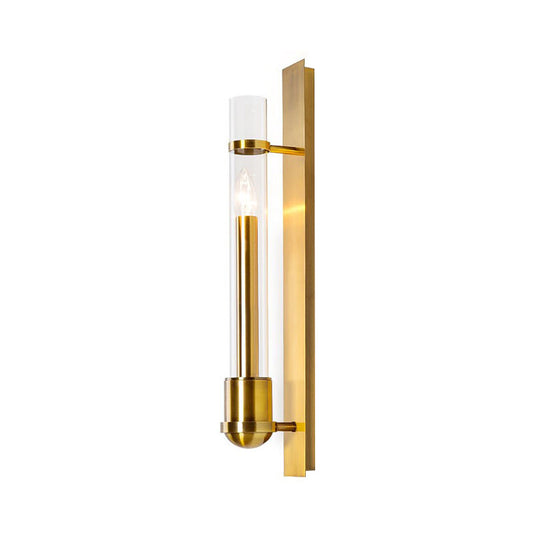 Tubular Clear Glass Wall Sconce Modernism Single Brass Wall Mounted Light Fixture Clearhalo 'Cast Iron' 'Glass' 'Industrial' 'Modern wall lights' 'Modern' 'Tiffany' 'Traditional wall lights' 'Wall Lamps & Sconces' 'Wall Lights' Lighting' 273215